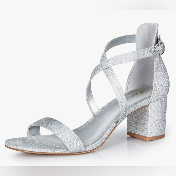 Ankis Silver Strappy Block Heel Sandals #456 - Picture 1 of 11